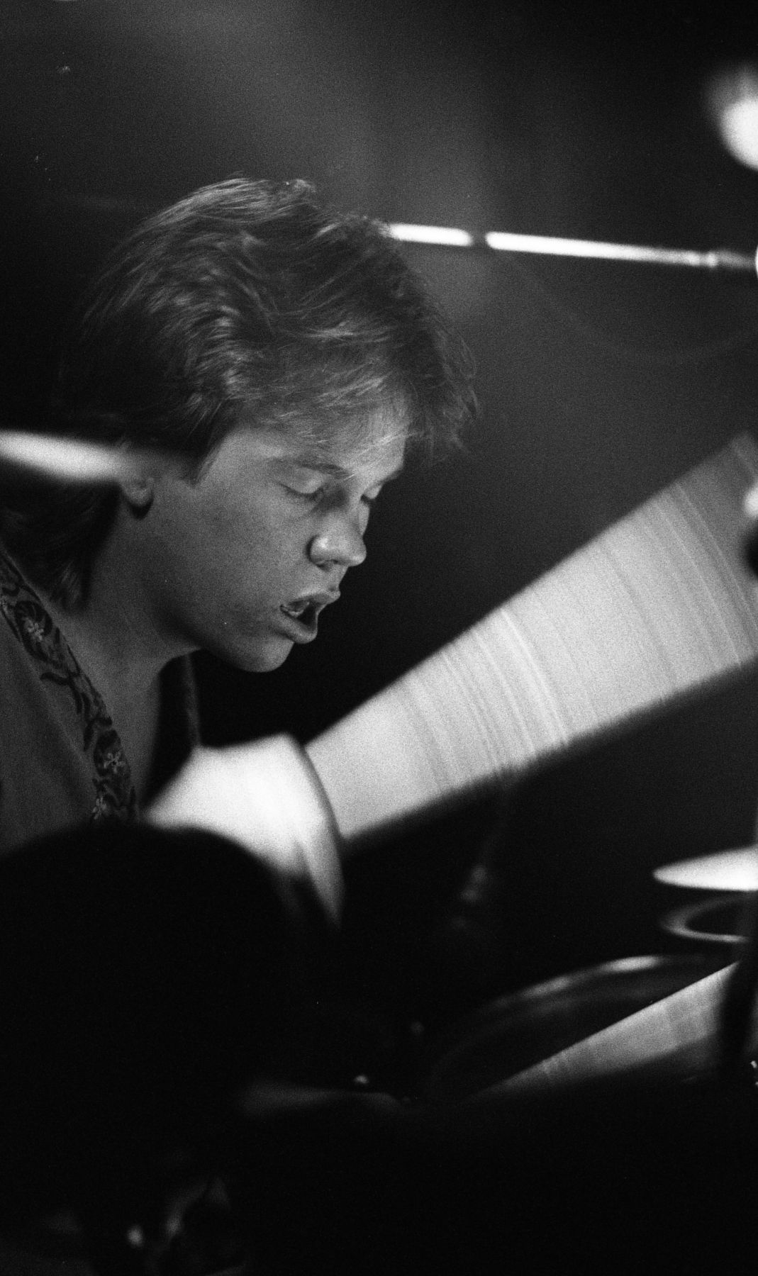 Bryan playing drums in 1985 with the Hendrix tribute Purple Haze.